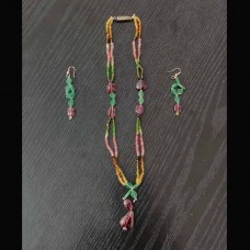 Natural Tourmaline & Emerald Beaded Navratna necklace